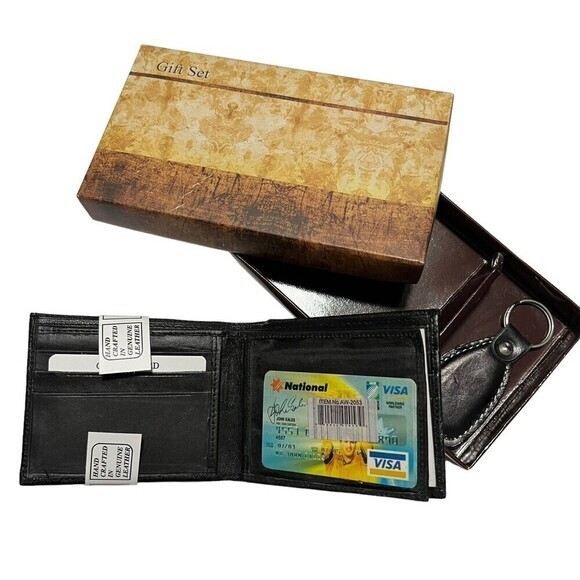 GENUINE LEATHER Bi-Fold Hand Crafted Black Wallets W/ Multi-Window Pass Case - Picture 7 of 14